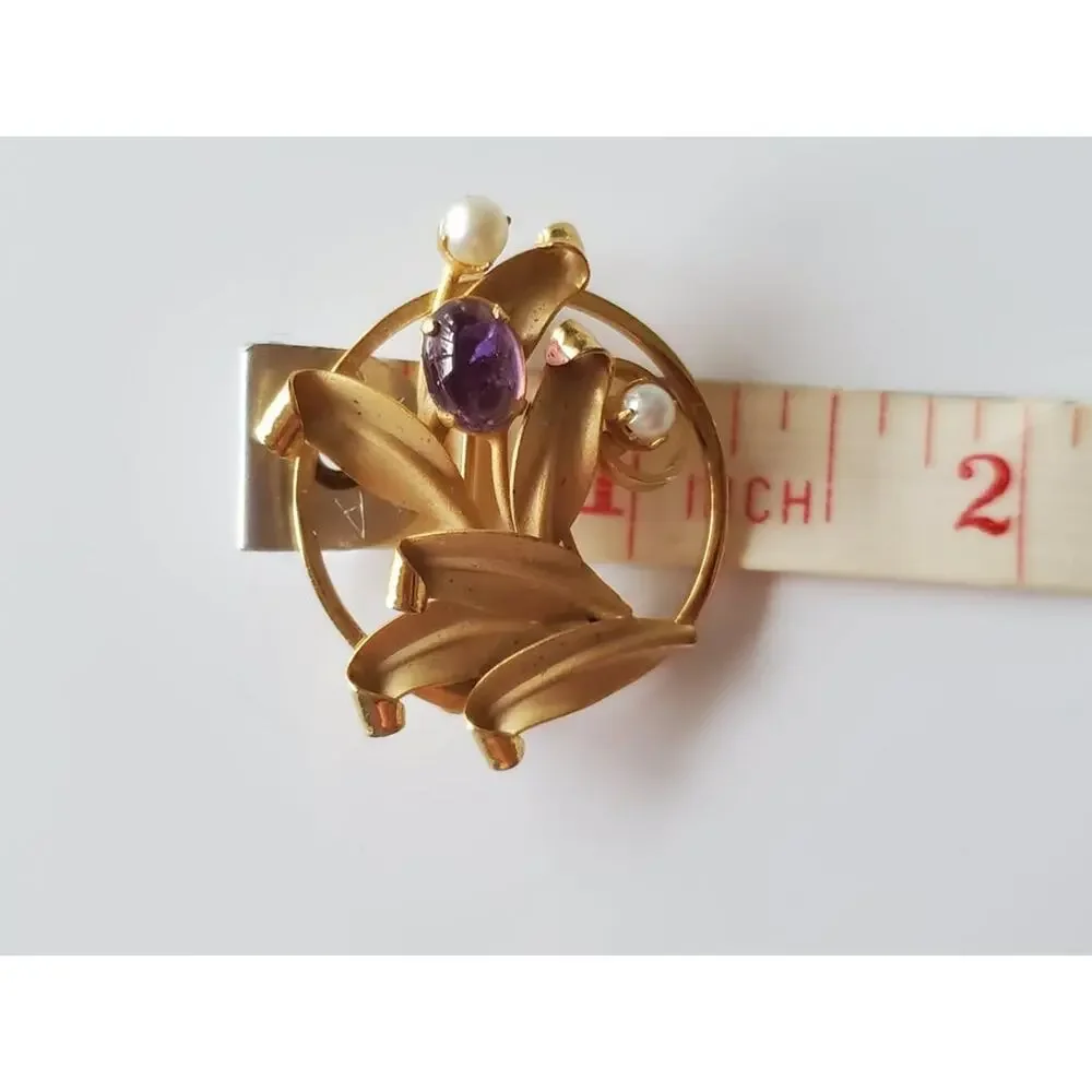 Vintage Purple Stone and Pearl Lily Brooch